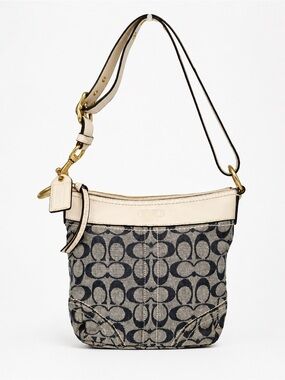 Coach Signature Denim Canvas Crossbody Bag Blue Ivory Leather